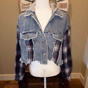 Miss Me flannel and denim distressed jacket Size Small